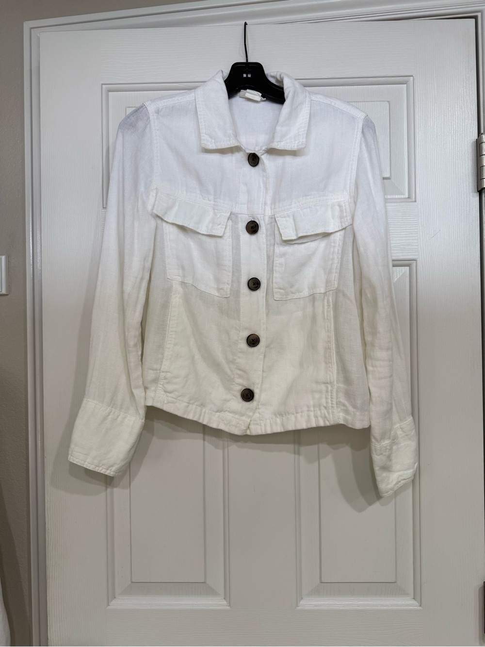 White Button-Front Women’s Linen Jacket